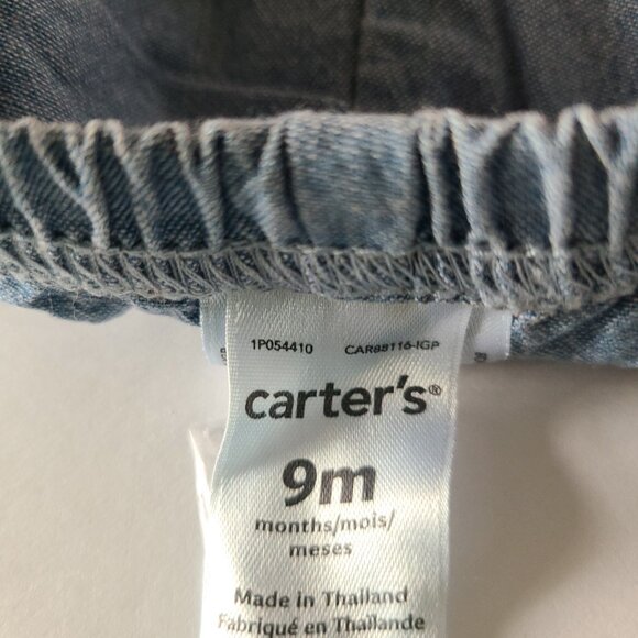 CARTERS 2-PIECE CHAMBRAY DENIM SQUARE NECK TOP WITH BUBBLE SHORT SIZE 9M - Picture 5 of 9
